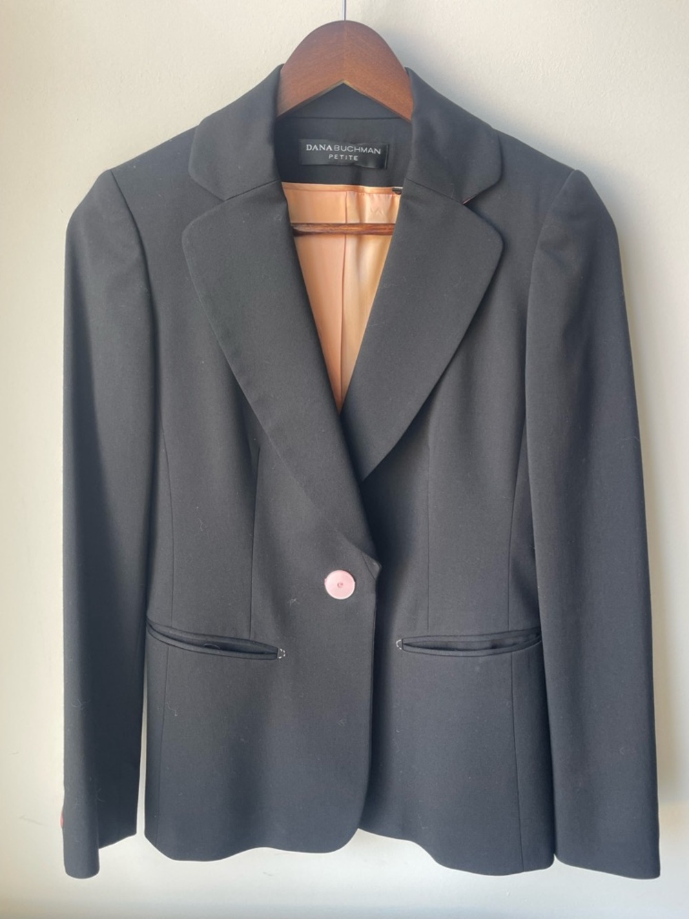 Dana Buchman Black Blazer with Pink Button